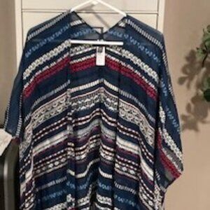 American Eagle - Shawl with Fringe - Bed Cream and Navy - One Size - Cute